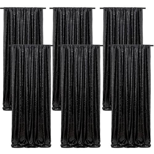 Black Sequin Backdrop Curtain: 6 Panels 2FTx8FT Shiny Curtain Drapes Glitter Background for Birthday Holiday Party Satge Decorations