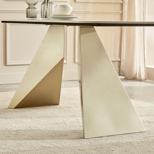 Image of Home Centre | Homeshores Ceramic Top 6-Seater Dining Table | Dining Set for Home | Gold | 1 Year Warranty