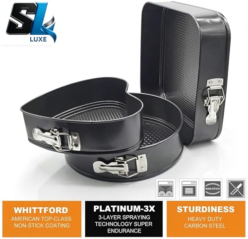SAVOURLUXE Springform Cake Tins Heavy Duty - Pack of 5, Double Layer Non-Stick Coating, Removable Base, Heavy Duty Carbon Steel, Super Endurance - Round, Heart, Square Cake Tins for Baking (5) - Image 5