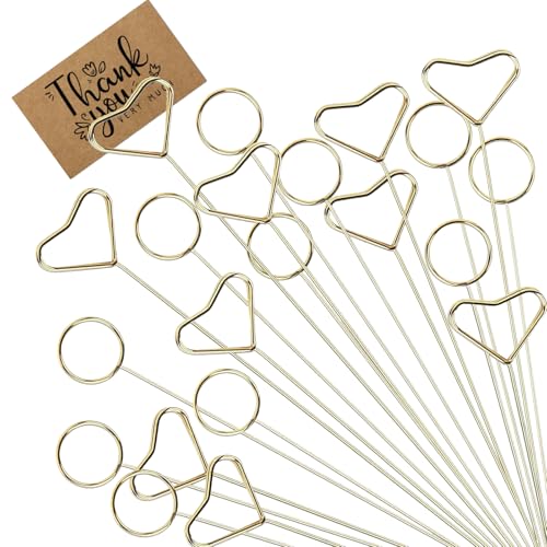 40 Pièces Porte Tiges de Fleurs Porte Cartes de Fleurs en Coeur Doré Sélectionnez des Porte Photo Nom Table Menu en Bâton pour les Décorations de Bouquet...