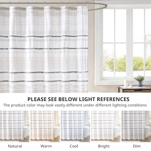 Image of INK+IVY NEA 100% Cotton Shower Curtain Boho Tassels, Multi-Color Stripe Print Machine Washable, Modern Home Bathroom Decor Bathtub Privacy Screen, 72 inch x 72 inch, Off White /Gray