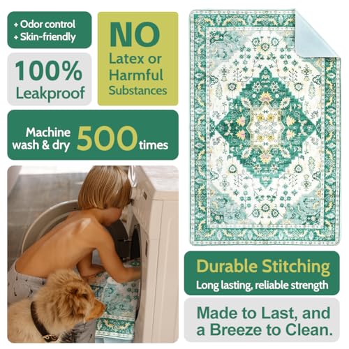 Image of Washable Pee Pads for Dogs, 2 Pack Reusable Puppy Training Pads 60 inchx48 inch Super Absorbent Waterproof Dog Training Pads, Non-Slip Potty Pads, Whelping Pads Litter Mat Green Medallion