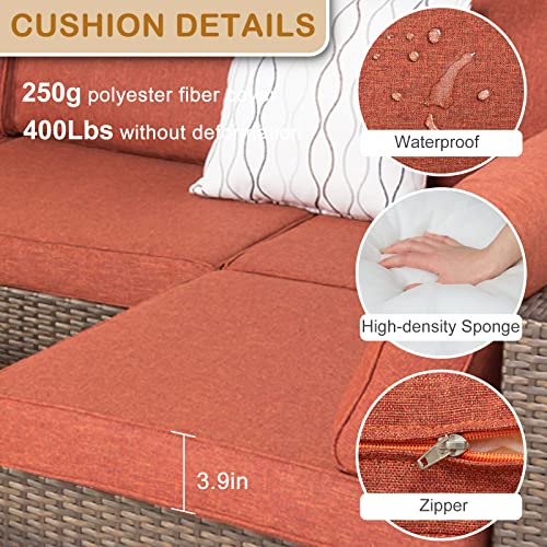 Kinsunny 7 Pcs Outdoor Sectional Sofa Patio Furniture Sets Wicker Rattan Conversation Chair Set With Glass Coffee Table, Dark Blonde Wicker #TOP3