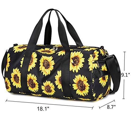 Sport Gym Duffle Travel Bag Women Ladies with Shoe Compartment, Wet Pocket (E0110 SunFlower)
