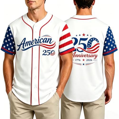 250th Anniversary USA Shirt Men USA 250th Anniversary Patriotic Baseball Jersey Statue of Liberty Print Shirt American 250 Years Flag Button Down Shirts Breathable Short Sleeve Polo Tee