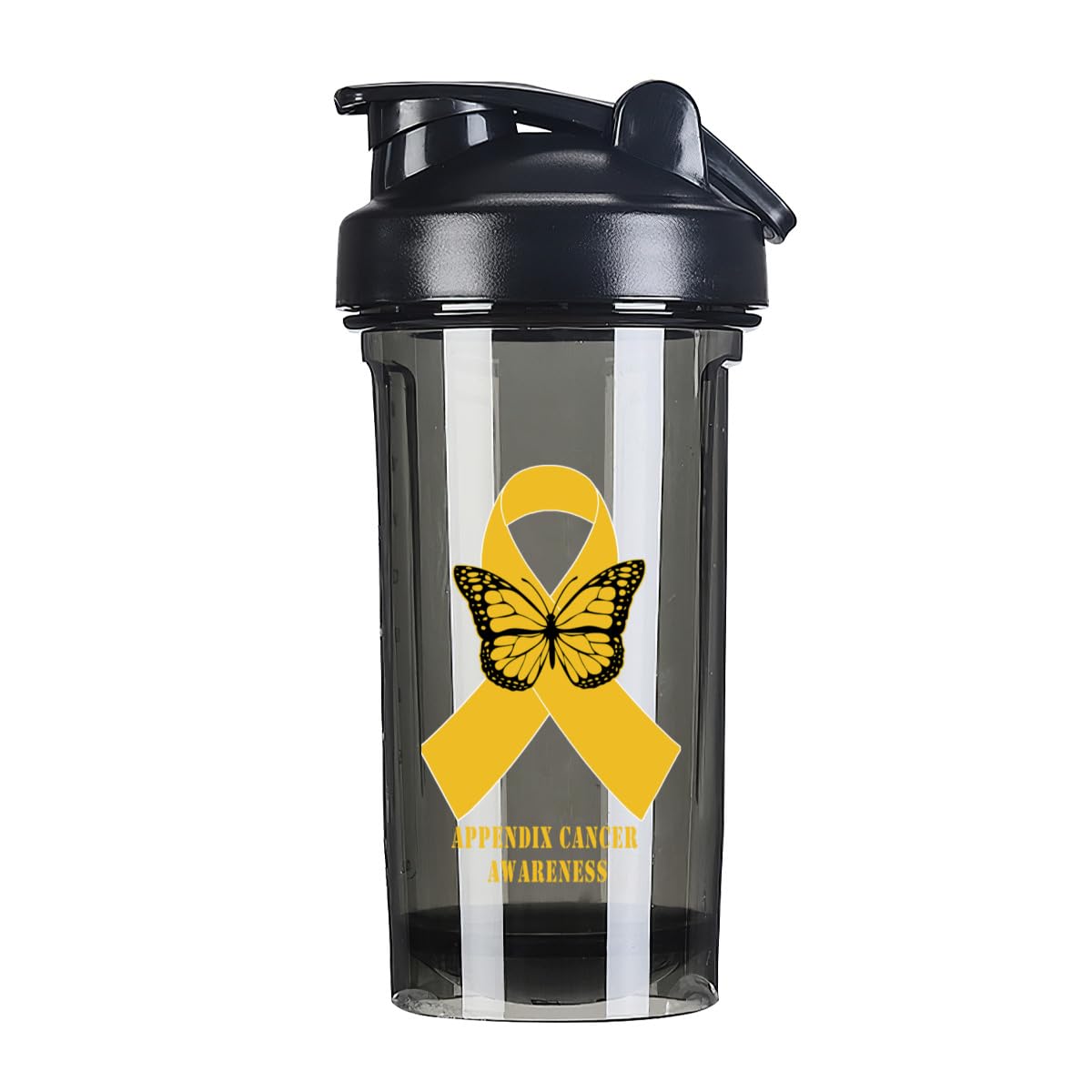 Appendix Cancer Awareness 18 Ounce Shaker Bottle Drink Mixer Leak-proof Pre Workout Protein Shakes Meal Replacement Shakes Bottles 500ML/18 Oz Black