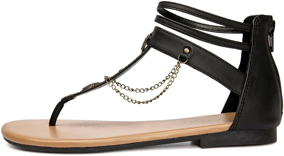 Colgo Thong Flat Sandals with Chain, Ankle Strap Zip Closure Flat Sandals, Women's Casual Sandals for Summer Party - Image 3