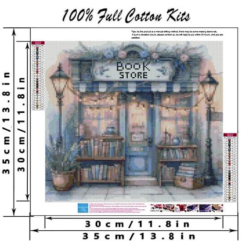 Image of MYBISYMQQ Book Store Cross Stitch Kits for Adults,11CT Stamped Cross Stitch Kits for Beginner,DIY Needlepoint Embroidery Patterns Kits Embroidery Patterns for Home Wall Decor 13.7x13.7 inches
