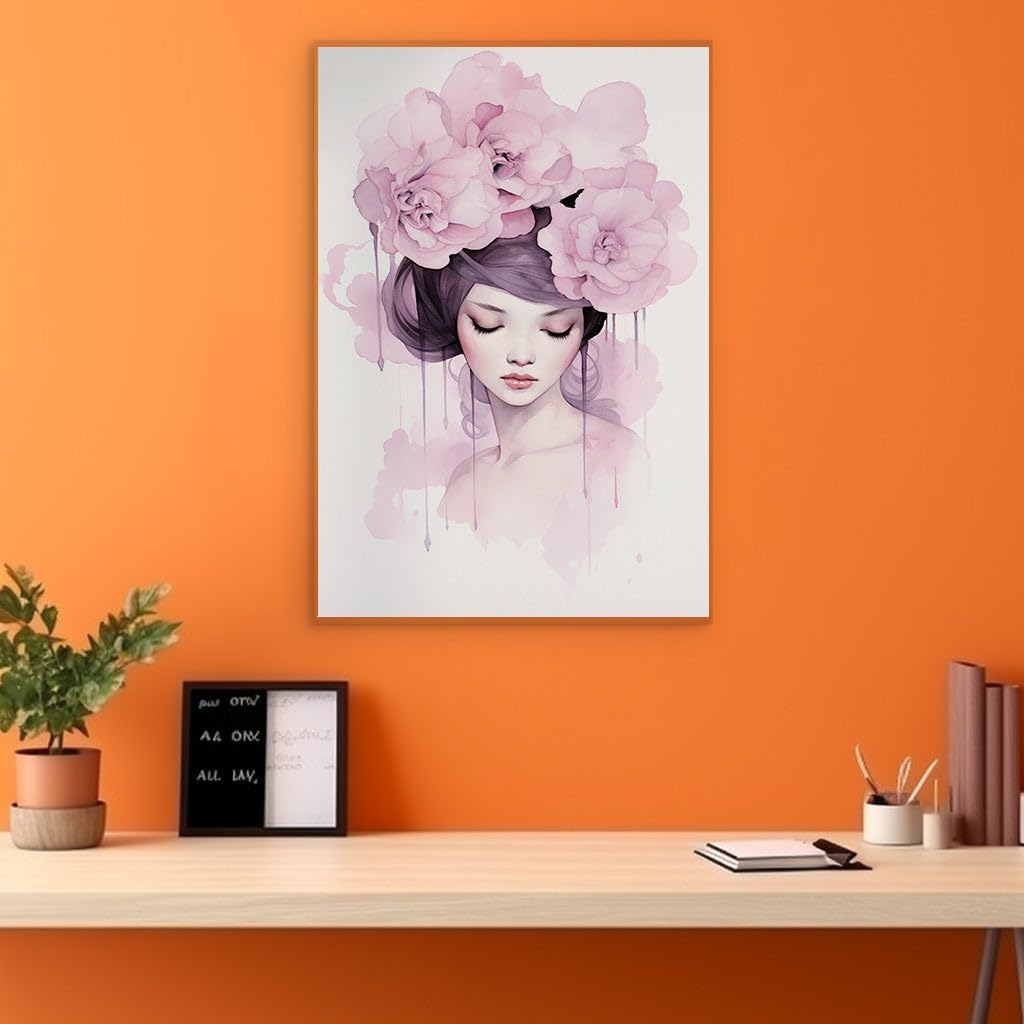 Canvas for Living room. Serenity in Bloom: A Poetic Fusion of Florals and Femininity, 27 x 18 inch Canvas Wall Art - Contemporary Masterpieces - Botanical Home Decor - 69x46 cm (27x18 inch)