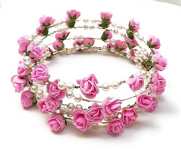 shopyidol Artificial Floral Headpiece Roses Foam Flower Wedding Bridal Beach Party Travel Headpiece Wreath Crown Tiara for Girls, Teens and Women (Pack of 4 pcs) (Baby Pink, Free Size) - Image 2 thumbnail