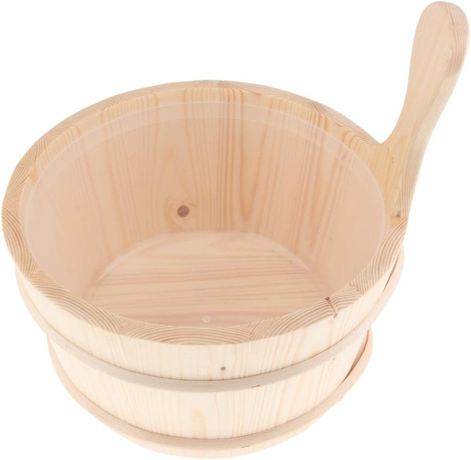 Handmade Wooden Sauna Bucket 4L Volume for Spa and Bathroom Accessories, Natural Pine Water Bucket with Ladle