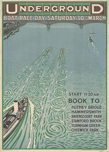 RPW Roystone Print Works Vintage London Underground 'The Boat Race', 1913, Reproduction Classic English Travel Poster (A4)