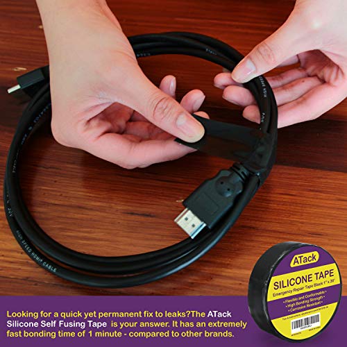 ATack Silicone Self-Fusing Tape, 1-Inch x 36-Foot (Black) Waterproof Professional Grade Weatherproof Self-Fusing Silicone Rubber Sealing Wrap Tape for Hose, Pipe, Plumbing Emergency Repair 25 Mil - Thumbnail 6