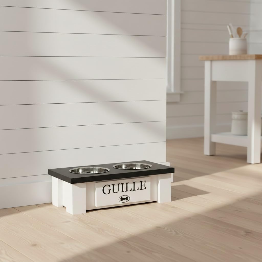 GTW Elevated Dog Bowl Stand for Very Small Dogs - Customized Feeding Station with Storage & Stainless Steel Food Bowls (X-Small, Black)