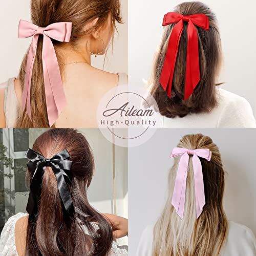 6Pcs Silky Satin Hair Bows Hair Clip Ribbon Ponytail Holder Slides Metal Clips Double Ribbon Hair Accessories For Women Girls Toddlers Teens Kids #TOP4