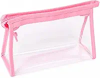 Necessaire Transparente com Zíper, Bolsa Organizadora de Maquiagem e Cosméticos (Rosa)