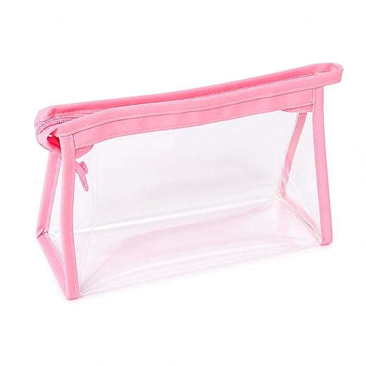 Necessaire Transparente com Zíper, Bolsa Organizadora de Maquiagem e Cosméticos (Rosa)