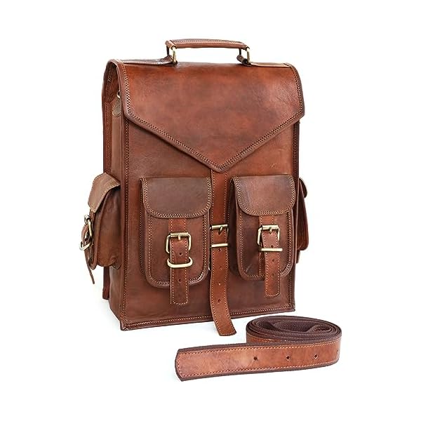 ANUENT Handmade Leather Satchel Backpack for Men | Leather Messenger, Convertible Dark Brown Laptop Bag, Vintage Rucksack, Ideal for Work and Travel