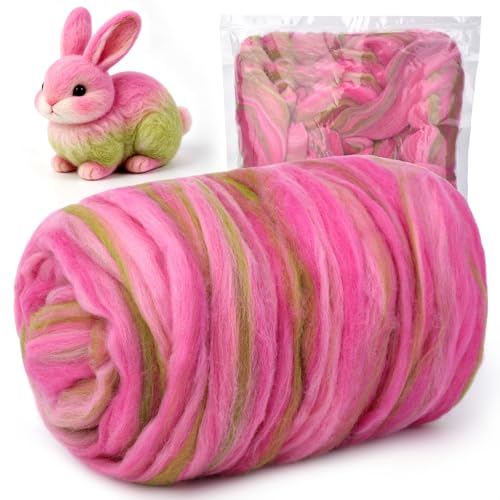 Image of Wool Roving 7.02oz Colored Natural Needle Felting Wool Bulk for Spinning, Arm Knitting Blanket, Wet Felting, Handcrafts, Yarn Roving for DIY Craft Materials(Pink Ombre)