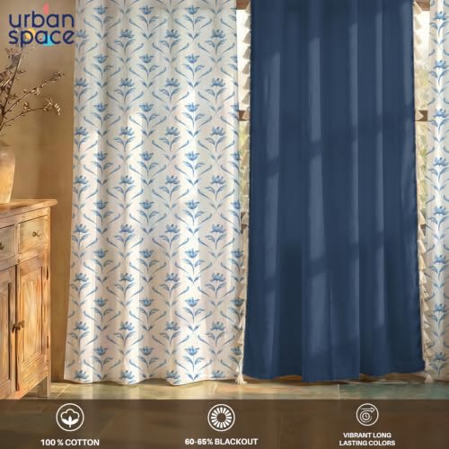 Image of Urban Space Floral 100% Cotton Curtains For Window, Combo Set Of 3 Curtains 5 Feet Long, 60-65% Room Darkening Curtain, Tieback & Eyelets Included With Curtains For Home Decor (Water Lily, 5 Feet)