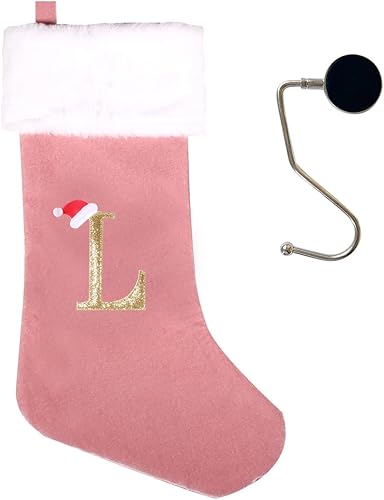 Vista 155 de Medias de Navidad con monograma de 20 pulgadas con letras, medias de Navidad súper suaves, medias grandes con monograma, medias de letras rojas