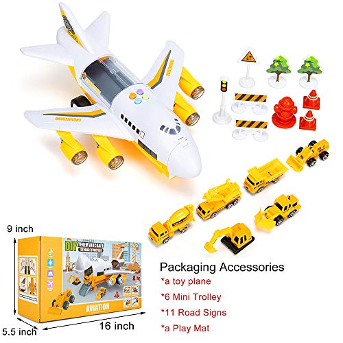 Car Toys Set With Transport Cargo Airplane And Large Play Mat, Educational Vehicle Construction Car Set For Kids Toddler Boys Child Gift For 3 4 5 6 Years Old, 6 Cars, Large Plane, 11 Road Signs #TOP4