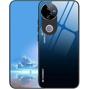 UPLAI Case for Vivo V50 5G / VIVO V50e 5G Slim Shockproof Colour Gradient Mobile Phone Case Case Tempered Glass Back and Soft TPU Silicone Bumper Protective Cover Blue Black