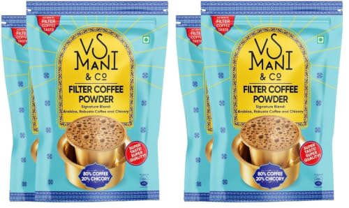 Image of VS Mani & Co. Filter Coffee Powder 80:20, Strong And Aromatic Filter Coffee | Authentic South Indian Flavour, Medium Roasted - Pack of 4 (200gm each)