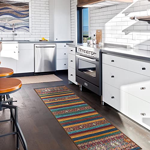 Ottomanson Ottohome Collection Non-Slip Rubberback Vintage Striped Design 2X7 Indoor Runner Rug, 1'10" X 7', Multicolor Stripes #TOP3