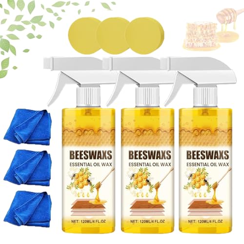 Beeswax Wood Polish Spray Bees Wax Furniture Polish and Cleaner Beeswax Essential Oil Wax Natural eeswax Care Spray & Restorer for Furniture Floor Tables Cabinets (120ml)