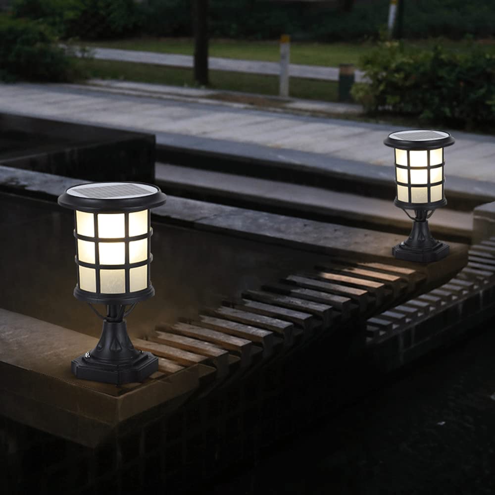 Kolumna Solarna Na Dziedzińcu, Antykorozyjna Zewnętrzna Lampa Piętnowa W Stylu Vintage Oświetlenie Duszpasterskie Słoneczna Latarnia Słupkowa,Lampy Podłogowe O Stopniu Ochrony IP54 Trawnika