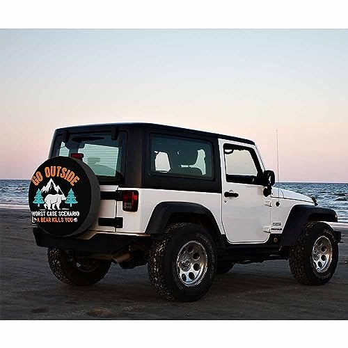 Image of Funny Arogant Bear Spare Tire Cover Go Outside Worst Case Scenario a Bear Kills You Weatherproof Universal Wheel Protectors Camper Tire Covers for Trailer Rv Travel(17 inch)