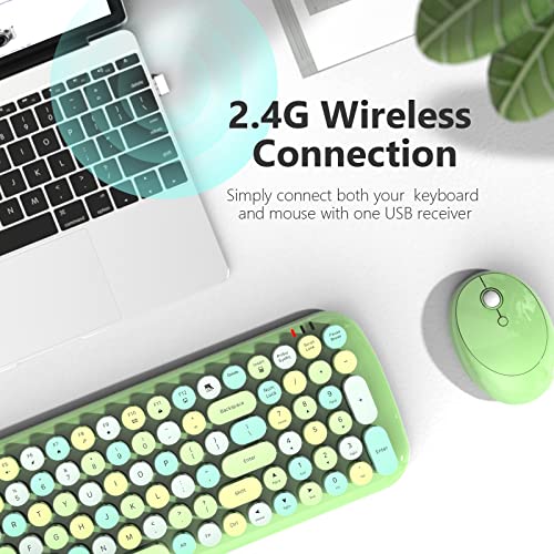 Image of KNOWSQT Wireless Keyboard and Mouse Combo, Light Green 100 Keys 2.4 GHz Round Keycap Typewriter Keyboards, USB Receiver Plug and Play, for Windows, PC, Laptop, Mac, Desktop