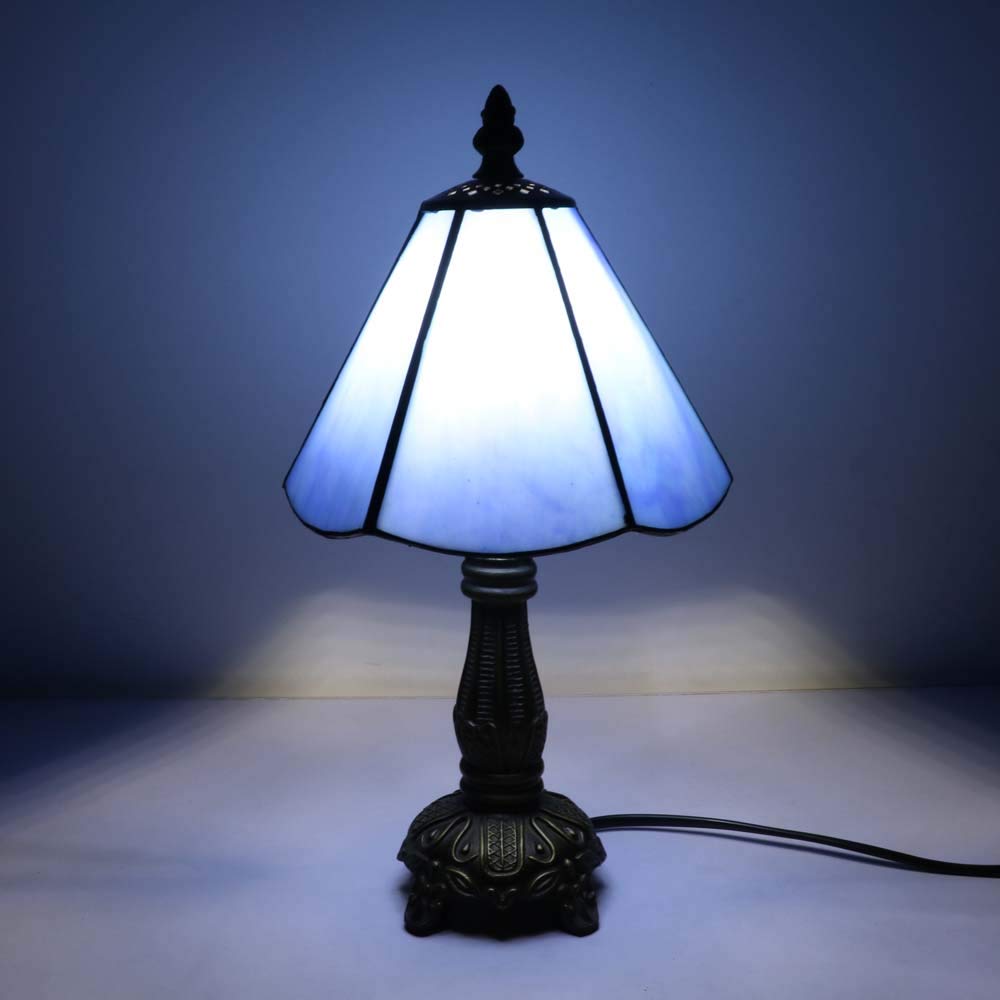 Tiffany-Stil Tischlampe Klein Blau, E14 6 Zoll Mini Glasmalerei Vintage Tischlampe Schlafzimmer, Schön Nachtlicht Kinderzimmer(Ohne Glühbirnen)