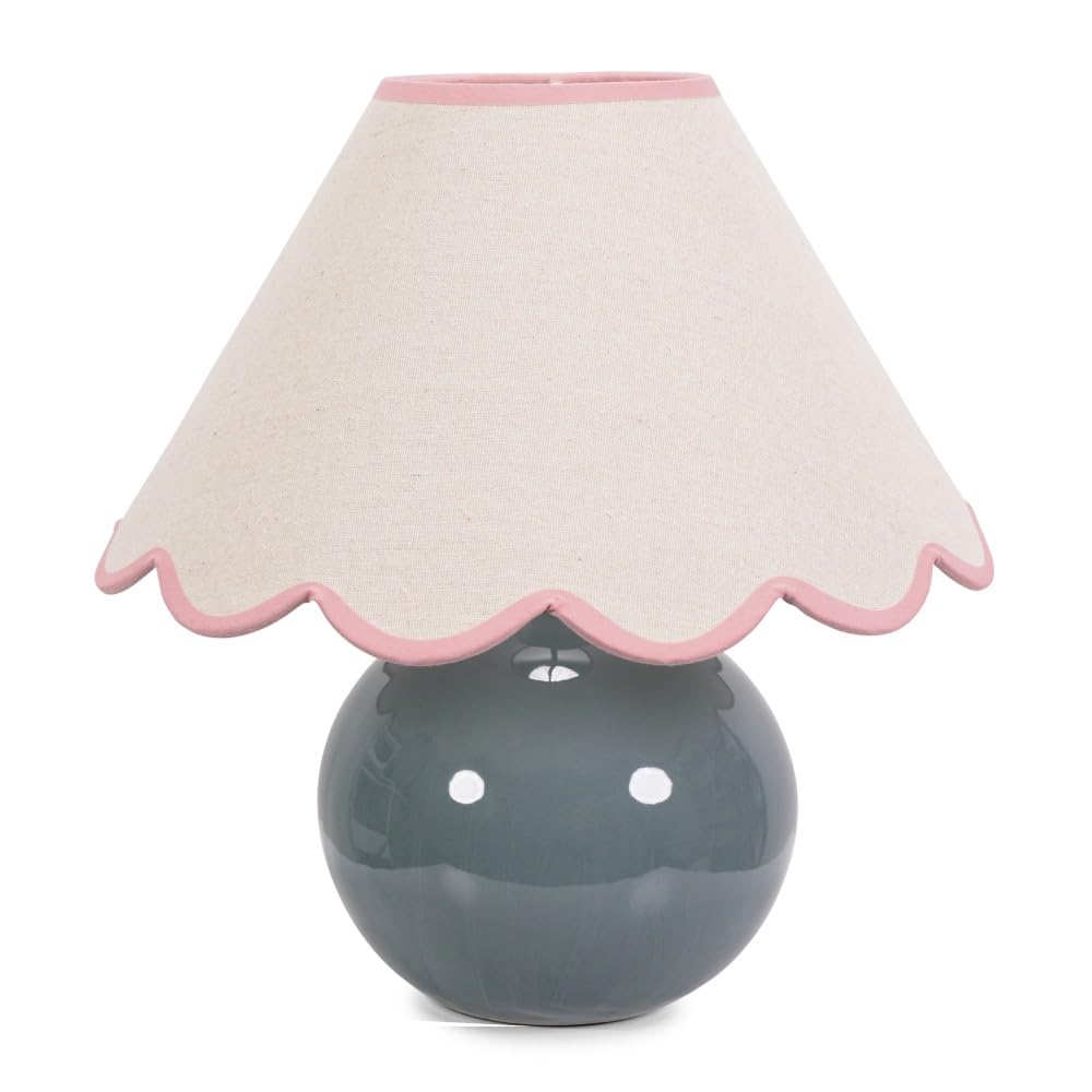 ValueLights | Eucalyptus Ceramic Table Lamp with Pink Trim Scallop Lampshade Living Room Bedside Light | Table Lamps, Home Décor & Improvement Essential