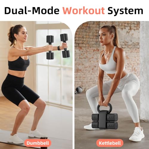 Image of 2-in-1 Adjustable Dumbbell Set, Upgraded 4 Levels Hand Weights for Women Men, Each 2.2 /3.3 /4.4 /5.5lb, Convertible Weights Dumbbells and Kettlebell Set for Home Gym Exercise & Fitness