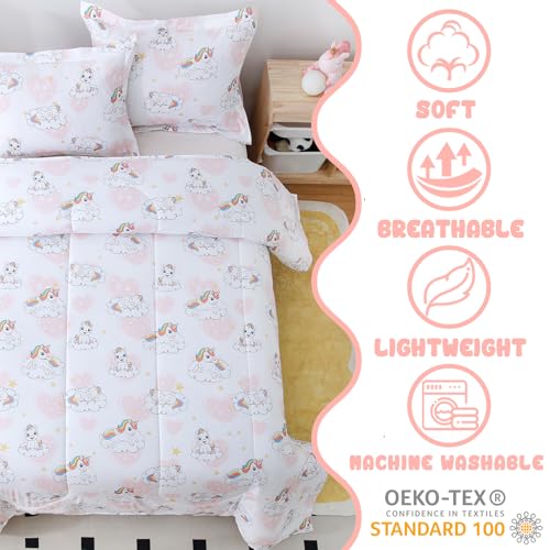 Image of Yibeizi Kids Unicorn Full Bed Comforter Set Pink Heart Bedding