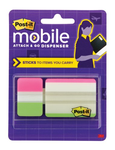 Post-it Mobile Attach & Go Tabs Dispenser, 2 in x 1.5 in and 1 in x 1.5 in Tabs, Lime and Pink, 24/Pk (PM-TABS2)