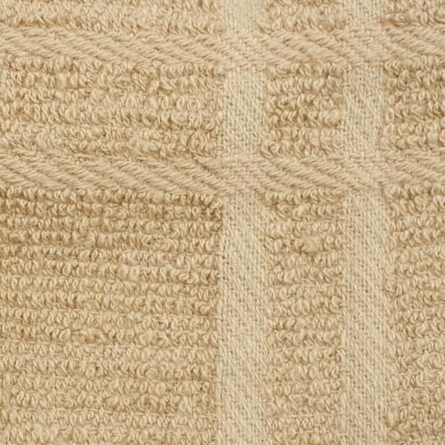 Image of Ritz Premium 100% Cotton Solid and Multi Check Kitchen Tie Towel, Absorbent, Super Soft, and Fast Drying Hang Towel, Set of Two, Biscotti