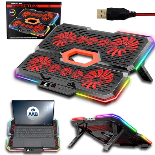 AABCOOLING EFFECTUM - Base Refrigeradora Portatil RGB, para Gaming y Oficina, USB-C, 10 Ventiladores Silenciosos y Eficientes, RGB, LCD, Inclinación de 7 Grados, Soporte para Refrigerador Portátil