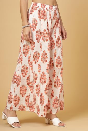 Image of Pistaa's Women's Regular Fit High Rise Pure Cotton Big Flair Printed Regular Palazzo