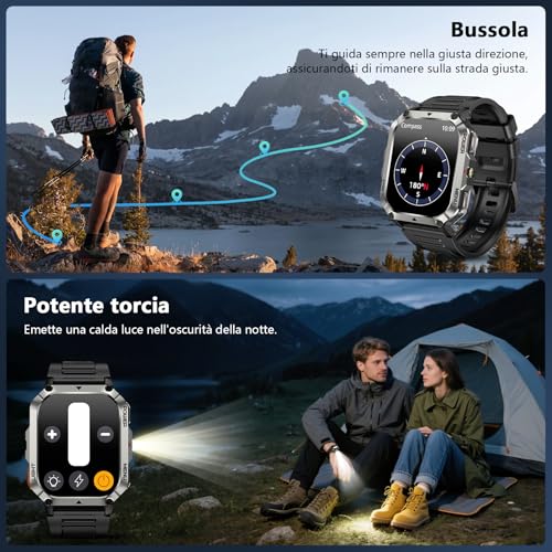 Blackview Smartwatch Uomo, 2.01" Smartwatch Militare Uomo Fitness con Chiamate Bluetooth Orologio Intelligente 115+ Modalità Sportive/900 mAh/Sonno/Cardiofrequenzimetro/Torcia/Bussola per Android IOS - Immagine 2