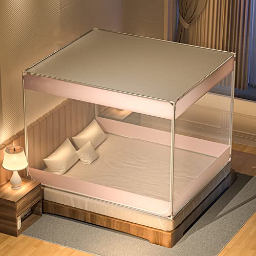 WINGKA Luxury Large Mosquito Mesh Net,Bed Canopy,Mosquito Net with Dust Top,All-Inclusive Design,360° Anti Mosquito,Bold Bracket,Easy to Install,for Indoor Bedroom and Camping (W150*L200*H170cm)