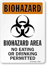 SmartSign S-6813-PL-14 "Biohazard Area, No Eating Drinking Permitted" Plastic Sign with Graphic, 14" x 10", Black on Orange