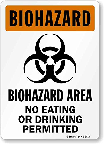 SmartSign S-6813-PL-14 "Biohazard Area, No Eating Drinking Permitted" Plastic Sign with Graphic, 14" x 10", Black on Orange