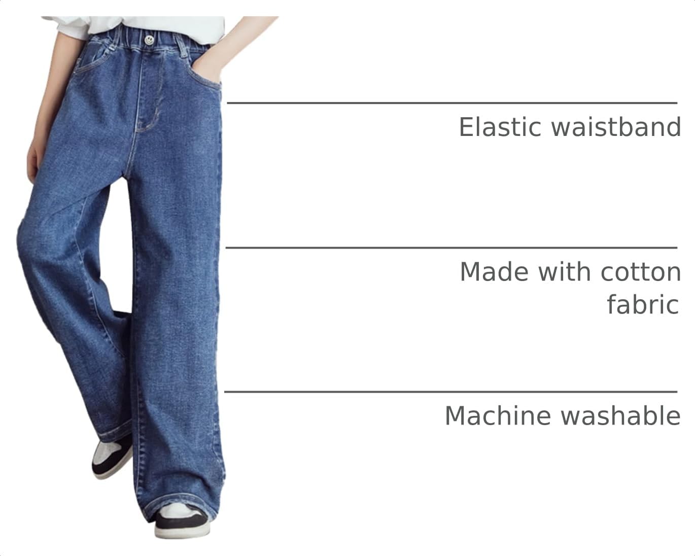 birbyrrly Girls Wide Leg Jeans Kids Baggy Elastic Waist Casual Denim Pants with Pockets for Kids & Teen Girls