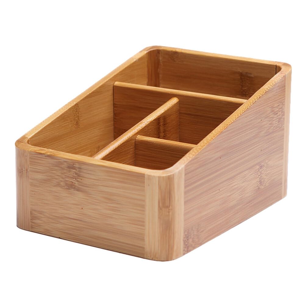 Tofficu Soporte De Mandos A Distancia De Bambú Para Mesa - Organizador De Mandos A Distancia De Madera De Bambú Con 4 Compartimentos - Organizador De Almacenamiento De Escritorio Para