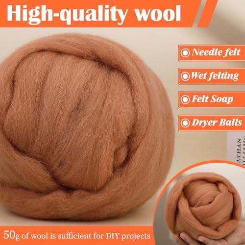 Image of Mayboos 1.76oz Oak Brown Natural Wool Roving, Needle Felting Wool | Wool for Needle Felting for Wet /Dry Felting Handcrafts and Spinning