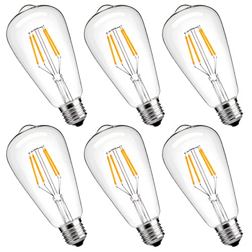 DILISENS Dimmable LuminWiz 4W ST64 LED Filament Vintage Antique Style Edison Light Bulbs,2700K Soft White,25W Incandescent Equivalent,E26 Medium Base Lamp for Home Restaurant Office, 6-Pack
