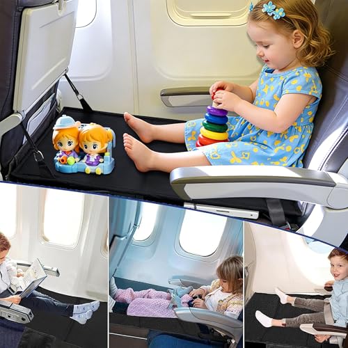Miniatura 2 de Cxafq Negro Extensor De Asiento Avion, Accesorios Viaje, Reposapies Coche Niños, Almacenamiento Plegable Con Bolsa De Almacenamiento, Tamaño 79 44cm, Imprescindible Para Viajar